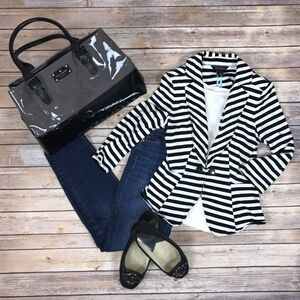 White House Black Market Black & White Striped Blazer
